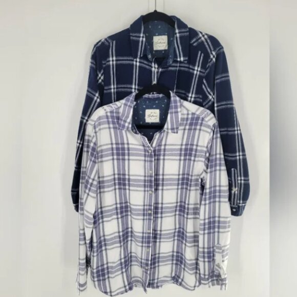 Jachs Girlfriend Womens shirt Size L Cozy Flannel snap up blue plaid (lot of 2) - Picture 1 of 7